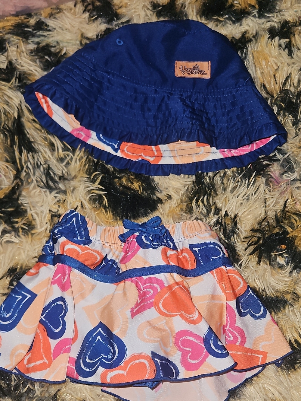 EUC UV Skins SPF sun swim Diaper Skirt Bottom & Matching Reversible Hat 12-18Mo